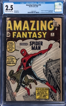 1962 Marvel Comics "Amazing Fantasy" #15 - (First Appearance of Spiderman) - CGC 2.5 Cream to Off-White Pages